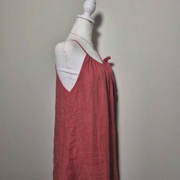 Lungo L'arno 100% Washable Italian Linen Coral Red Tank Top Beach Dress M - Picture 5 of 12
